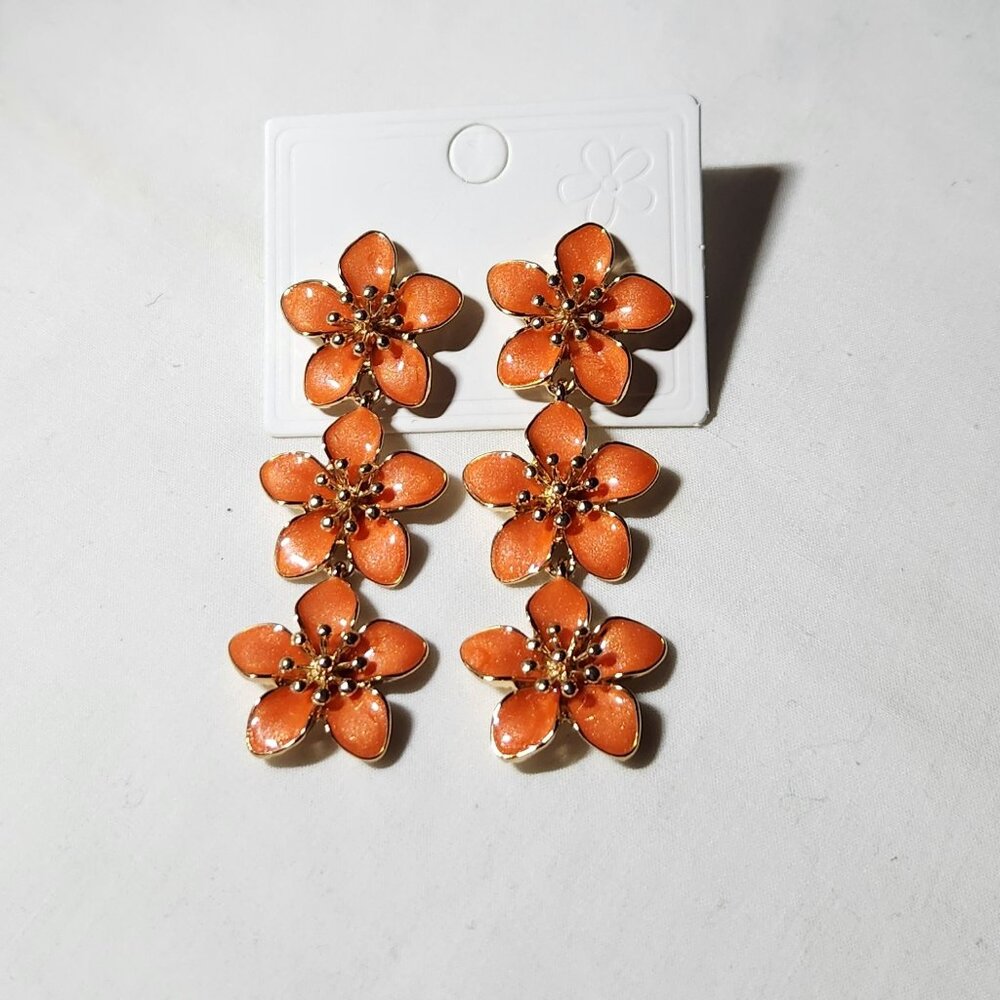 THREE FOR $20 Pretty post earrings orange flower costume NEW